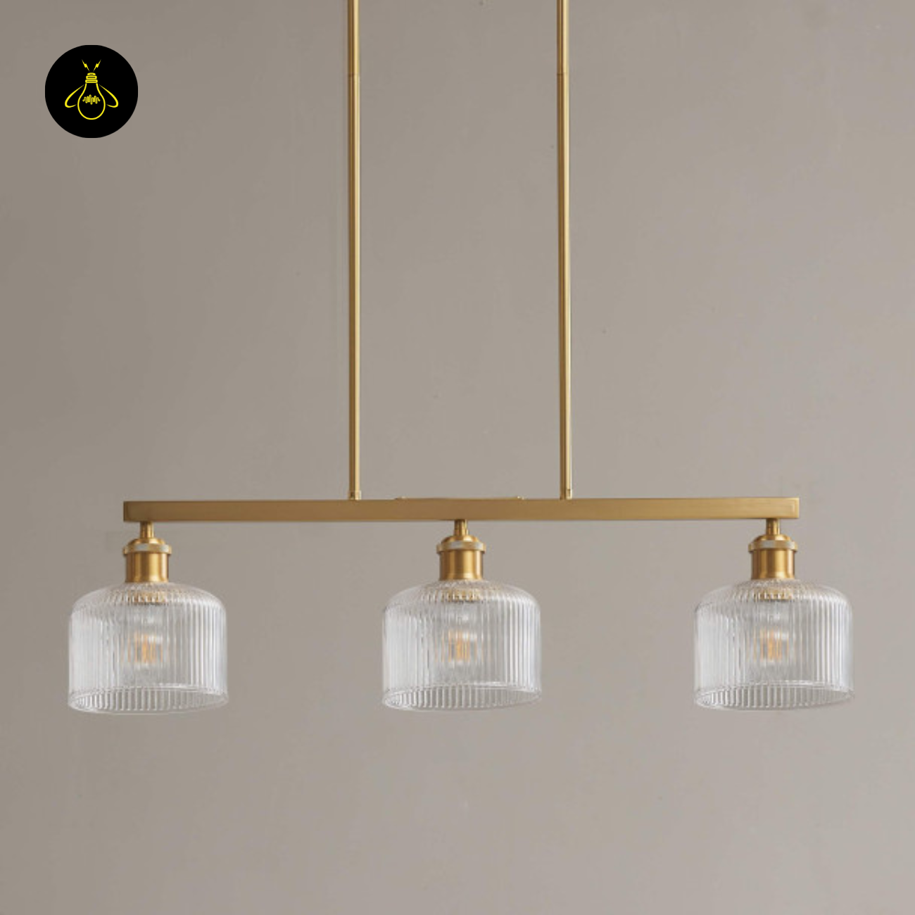 Brass Triple Pendant Light – Vintage Ribbed Glass | Vintage Brass Pendant Light  | Jagmag Lights