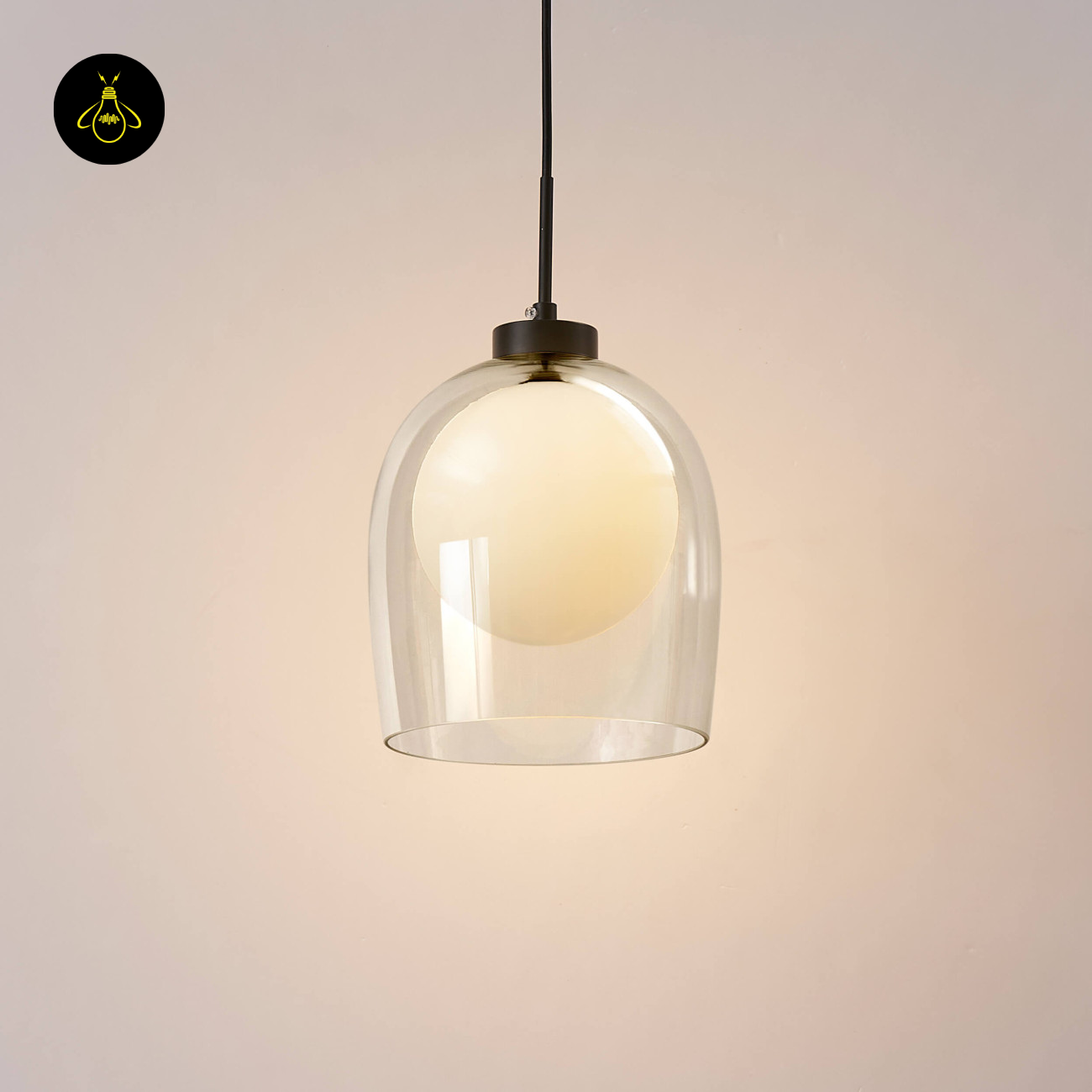 Glass hanging Light – Matt Black & Brass | Modern Hanging LIght for Kitchen Island & Dining Room | Jagmag Lights