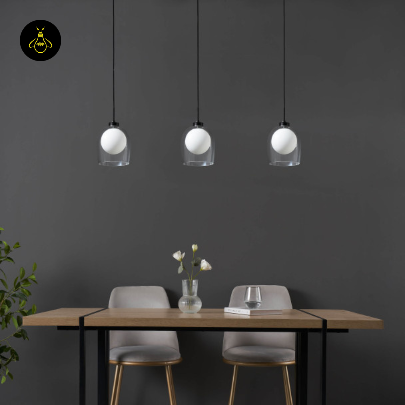 Glass hanging Light – Matt Black & Brass | Modern Hanging LIght for Kitchen Island & Dining Room | Jagmag Lights