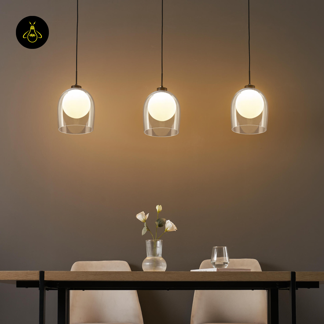 Glass hanging Light – Matt Black & Brass | Modern Hanging LIght for Kitchen Island & Dining Room | Jagmag Lights