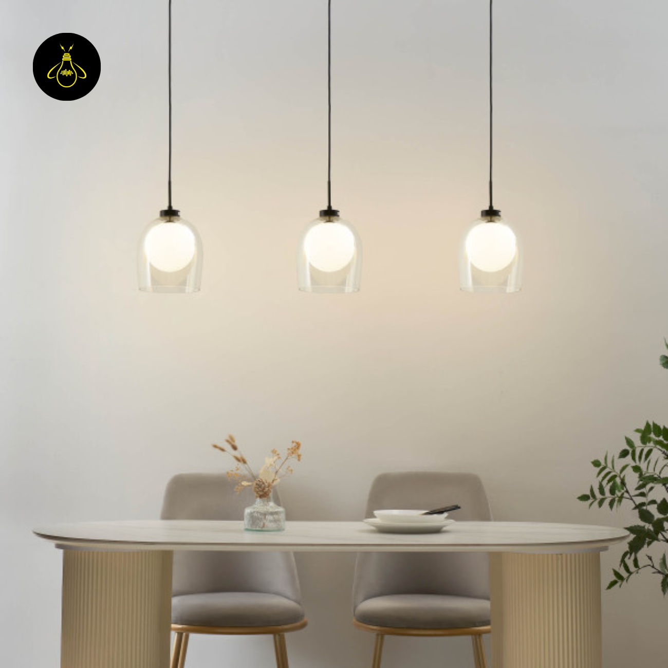 Glass hanging Light – Matt Black & Brass | Modern Hanging LIght for Kitchen Island & Dining Room | Jagmag Lights