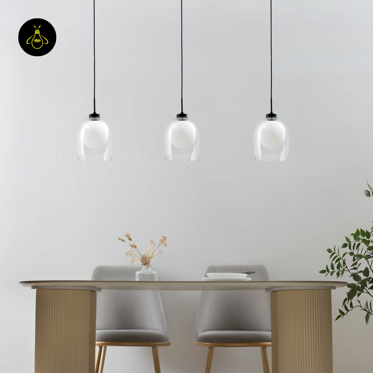 Glass hanging Light – Matt Black & Brass | Modern Hanging LIght for Kitchen Island & Dining Room | Jagmag Lights