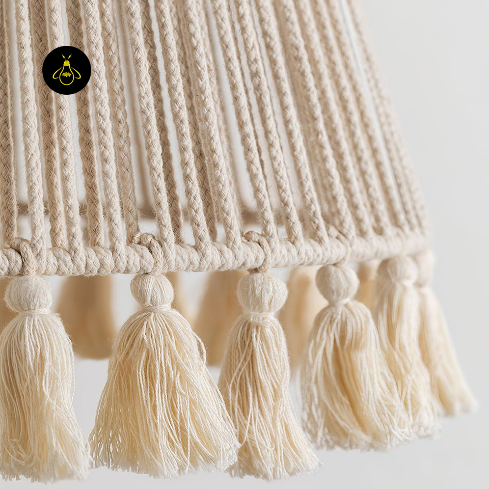 Sustainable Hemp Rope Pendant Light with Elegant Tassel Design, Natural Beige, 16.1 Inch x 15.7 Inch | Jagmag Light