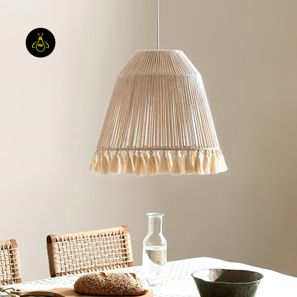 Sustainable Hemp Rope Pendant Light with Elegant Tassel Design, Natural Beige, 16.1 Inch x 15.7 Inch | Jagmag Light