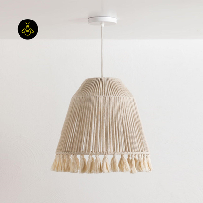 Sustainable Hemp Rope Pendant Light with Elegant Tassel Design, Natural Beige, 16.1 Inch x 15.7 Inch | Jagmag Light