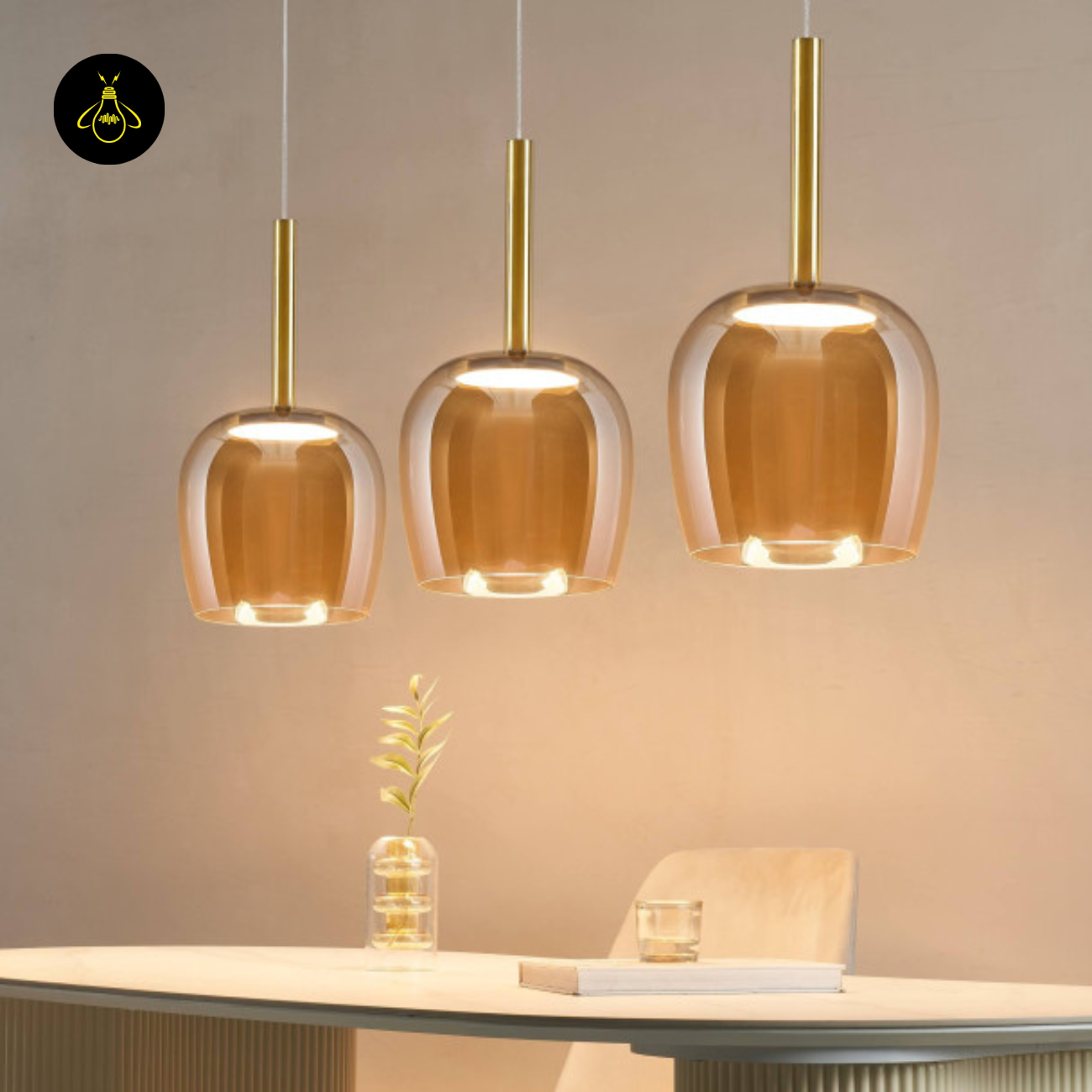 Amber Glass LED Pendant Light – Refined Bell Shape | Amber Glass LED Pendant Light for Kitchen & Dining | Jagmag Lights