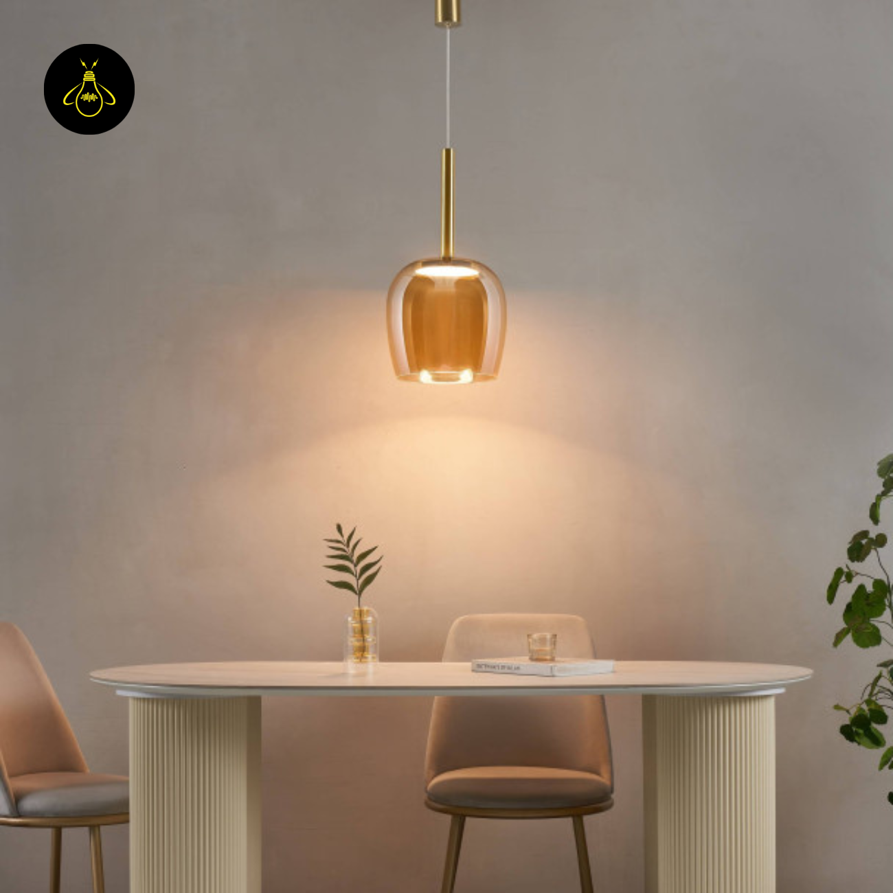 Amber Glass LED Pendant Light – Refined Bell Shape | Amber Glass LED Pendant Light for Kitchen & Dining | Jagmag Lights