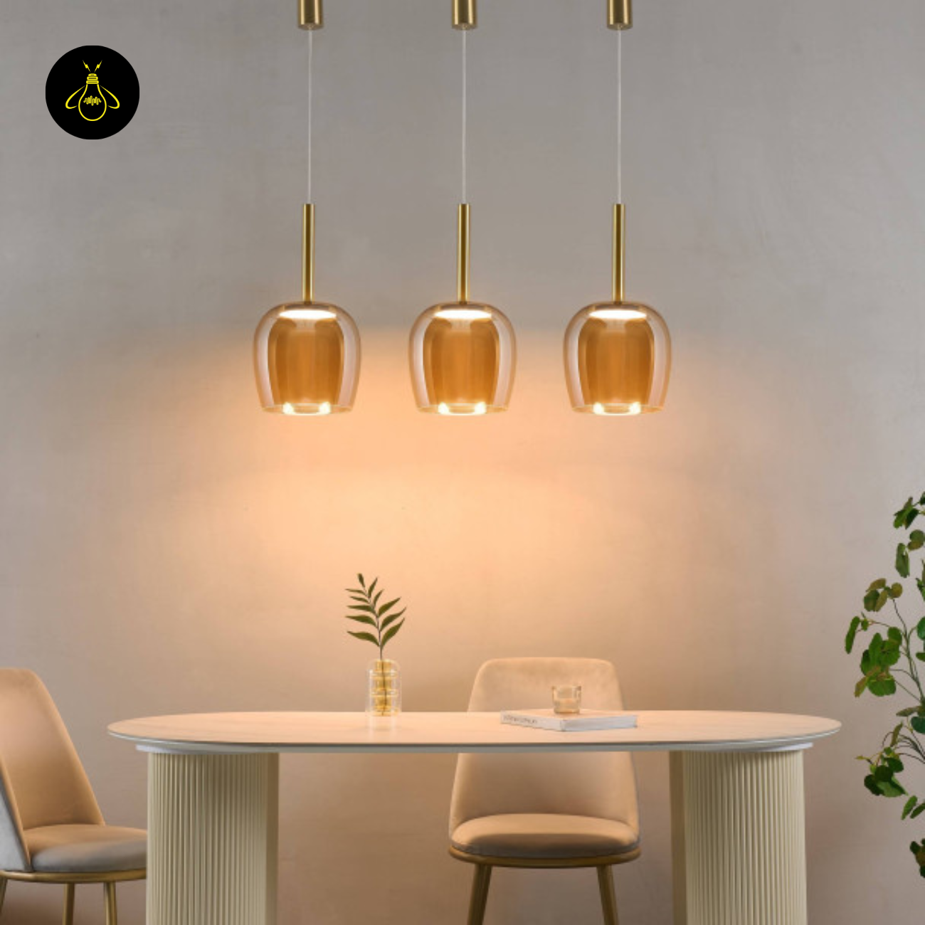 Amber Glass LED Pendant Light – Refined Bell Shape | Amber Glass LED Pendant Light for Kitchen & Dining | Jagmag Lights