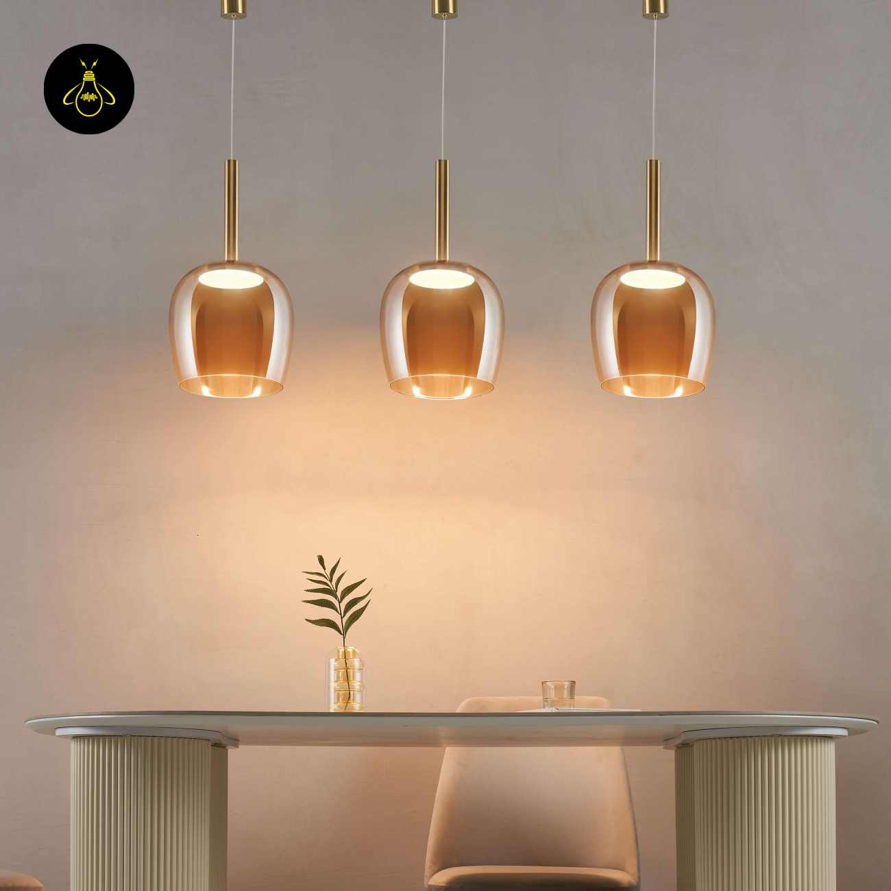 Amber Glass LED Pendant Light – Refined Bell Shape | Amber Glass LED Pendant Light for Kitchen & Dining | Jagmag Lights