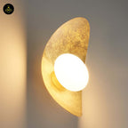 Gold Leaf Metal & Glass Wall Light – Oval Design | LED Wall Lighting for Living Room, Bedroom, Hallway | Jagmag Lights