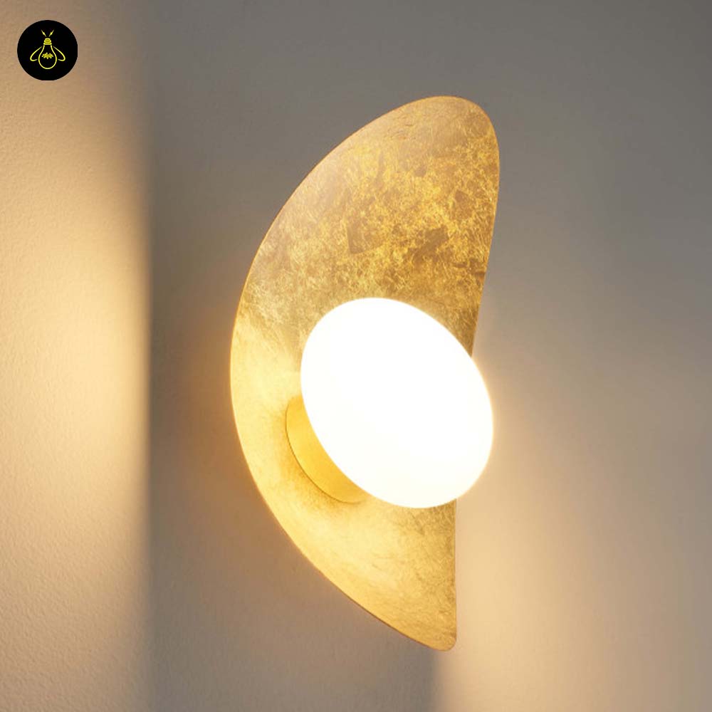 Gold Leaf Metal & Glass Wall Light – Oval Design | LED Wall Lighting for Living Room, Bedroom, Hallway | Jagmag Lights