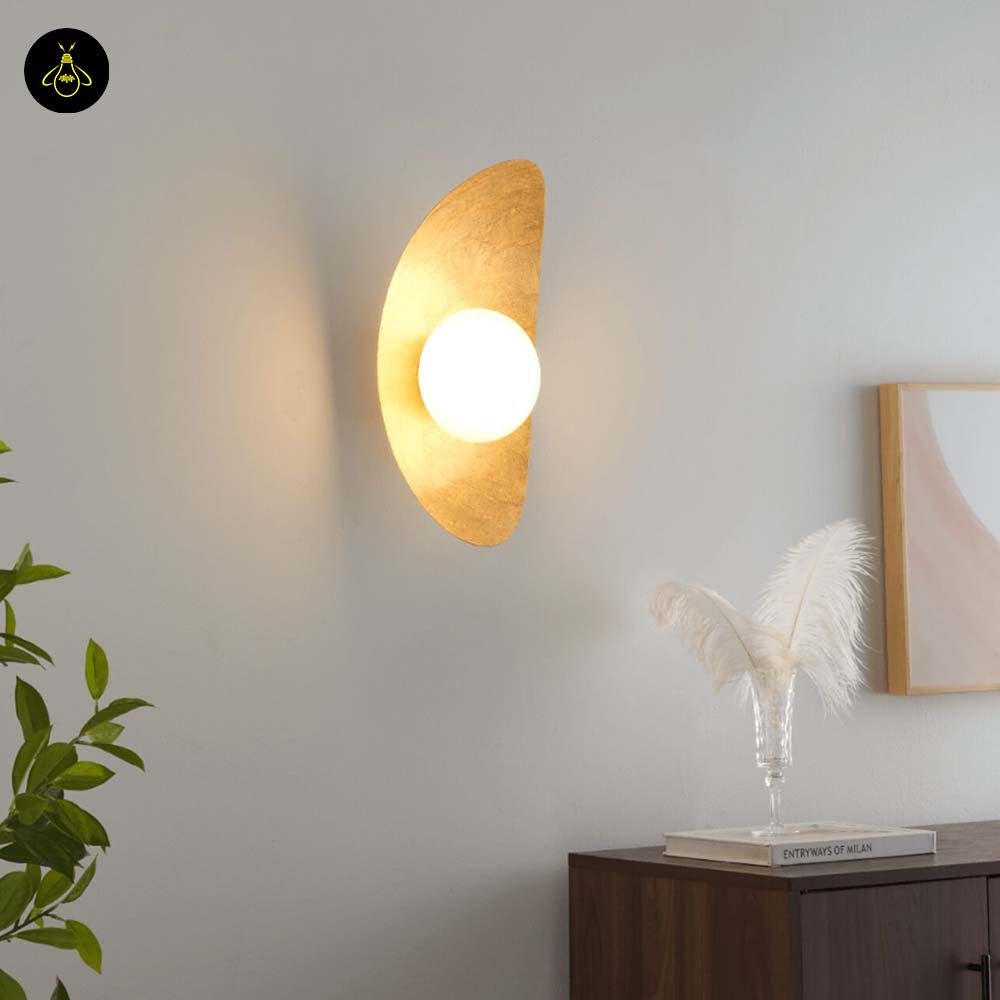 Gold Leaf Metal & Glass Wall Light – Oval Design | LED Wall Lighting for Living Room, Bedroom, Hallway | Jagmag Lights