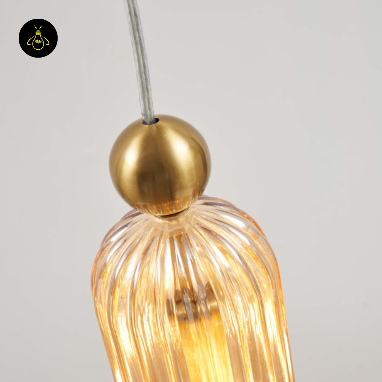Gold Plated + Amber Fluted Glass Pendant  Leonora | Amber Glass Pendant Light for Dining & Living | Jagmag Lights