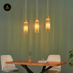 Gold Plated + Amber Fluted Glass Pendant  Leonora | Amber Glass Pendant Light for Dining & Living | Jagmag Lights
