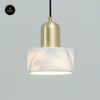Natural Marble + Gilded Metal Pendant – Meryl | Marble Cylinder Lighting | Jagmag Lights
