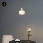 Natural Marble + Gilded Metal Pendant – Meryl | Marble Cylinder Lighting | Jagmag Lights