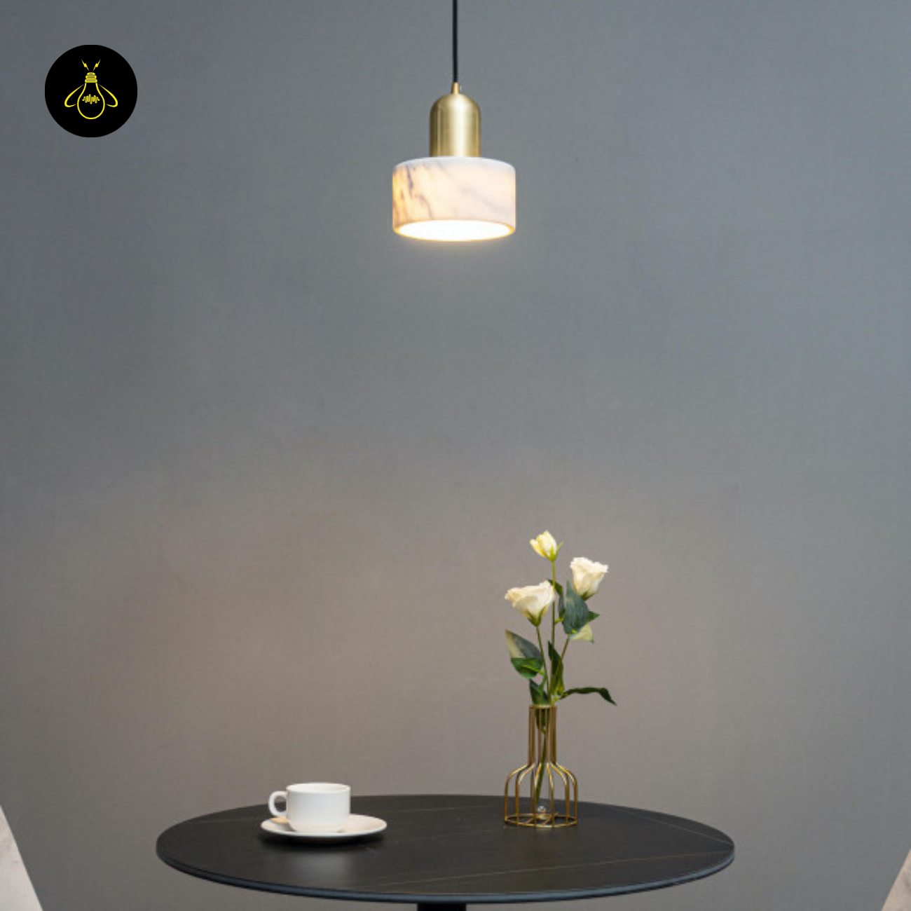 Natural Marble + Gilded Metal Pendant – Meryl | Marble Cylinder Lighting | Jagmag Lights