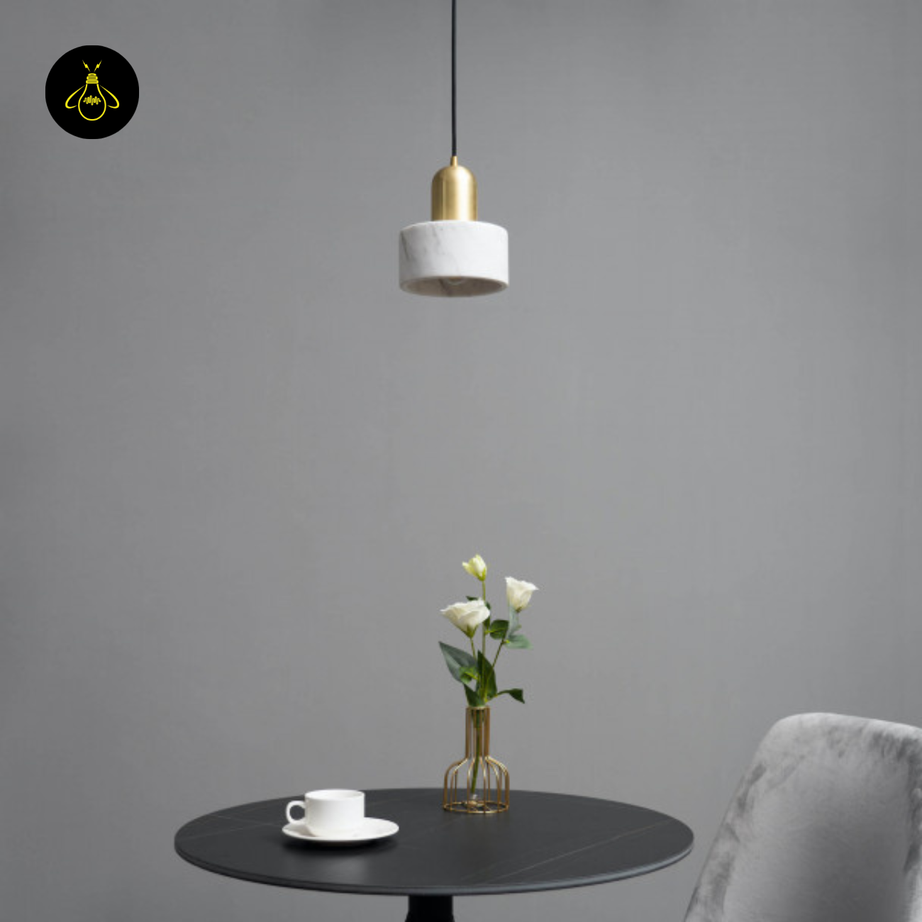 Natural Marble + Gilded Metal Pendant – Meryl | Marble Cylinder Lighting | Jagmag Lights