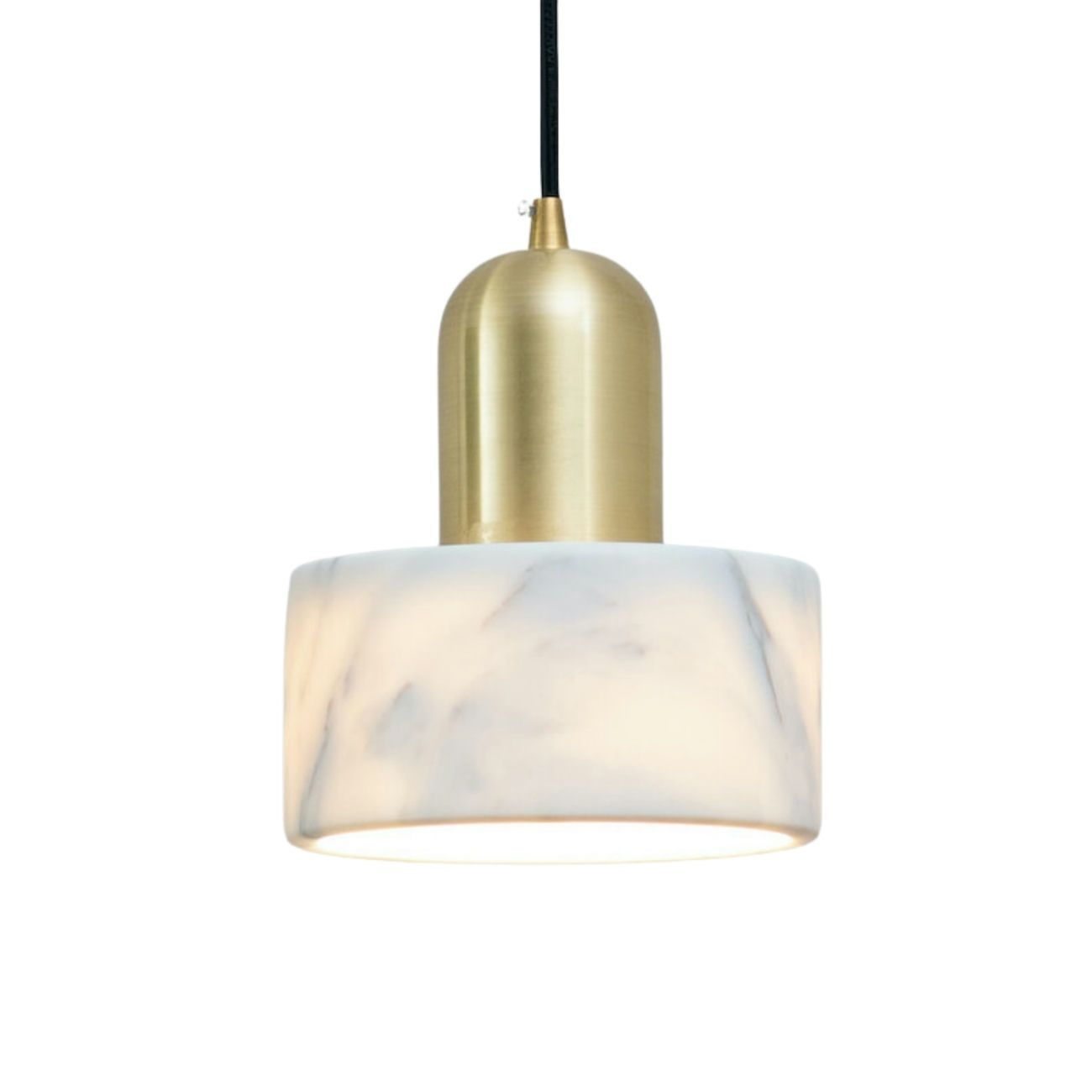 Natural Marble + Gilded Metal Pendant – Meryl | Marble Cylinder Lighting | Jagmag Lights