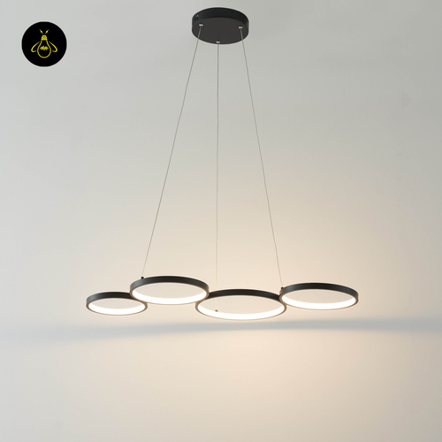 Black Metal LED Pendant Light – Minimalist 4-Circle Design | LED Pendant for Living & Dining Rooms | Jagmag Lights