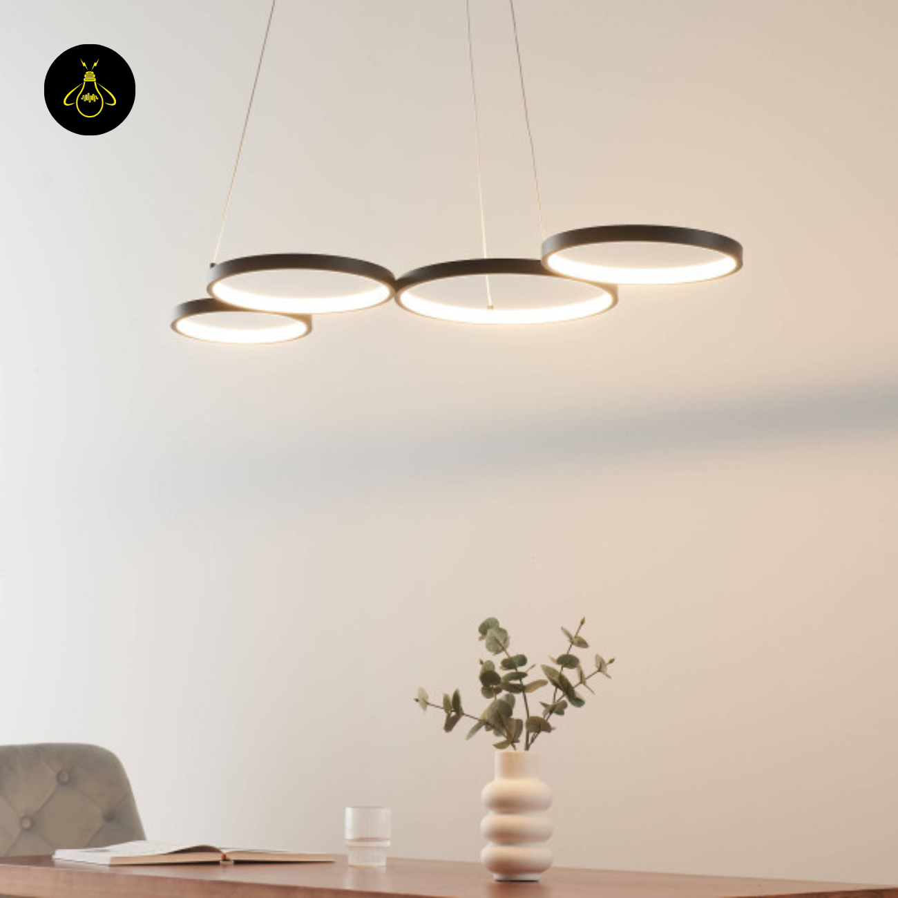 Black Metal LED Pendant Light – Minimalist 4-Circle Design | LED Pendant for Living & Dining Rooms | Jagmag Lights