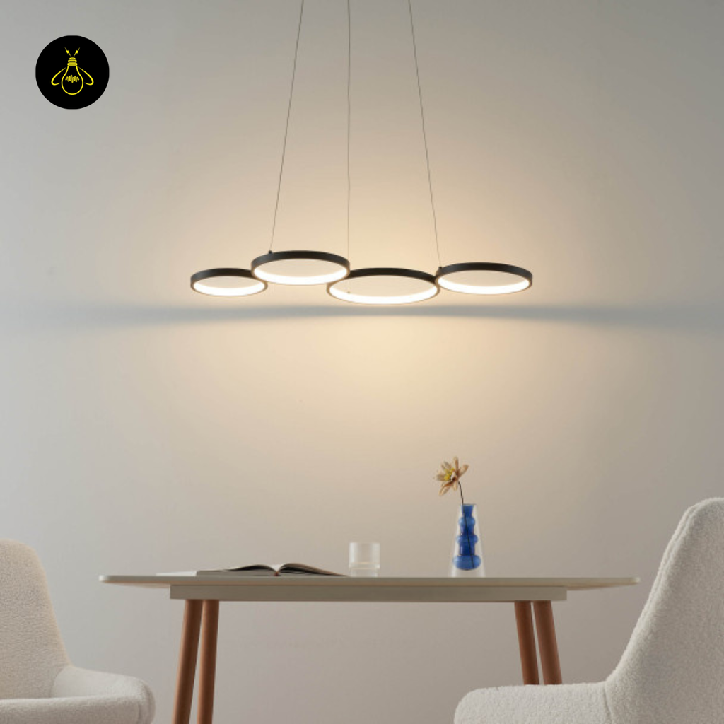 Black Metal LED Pendant Light – Minimalist 4-Circle Design | LED Pendant for Living & Dining Rooms | Jagmag Lights