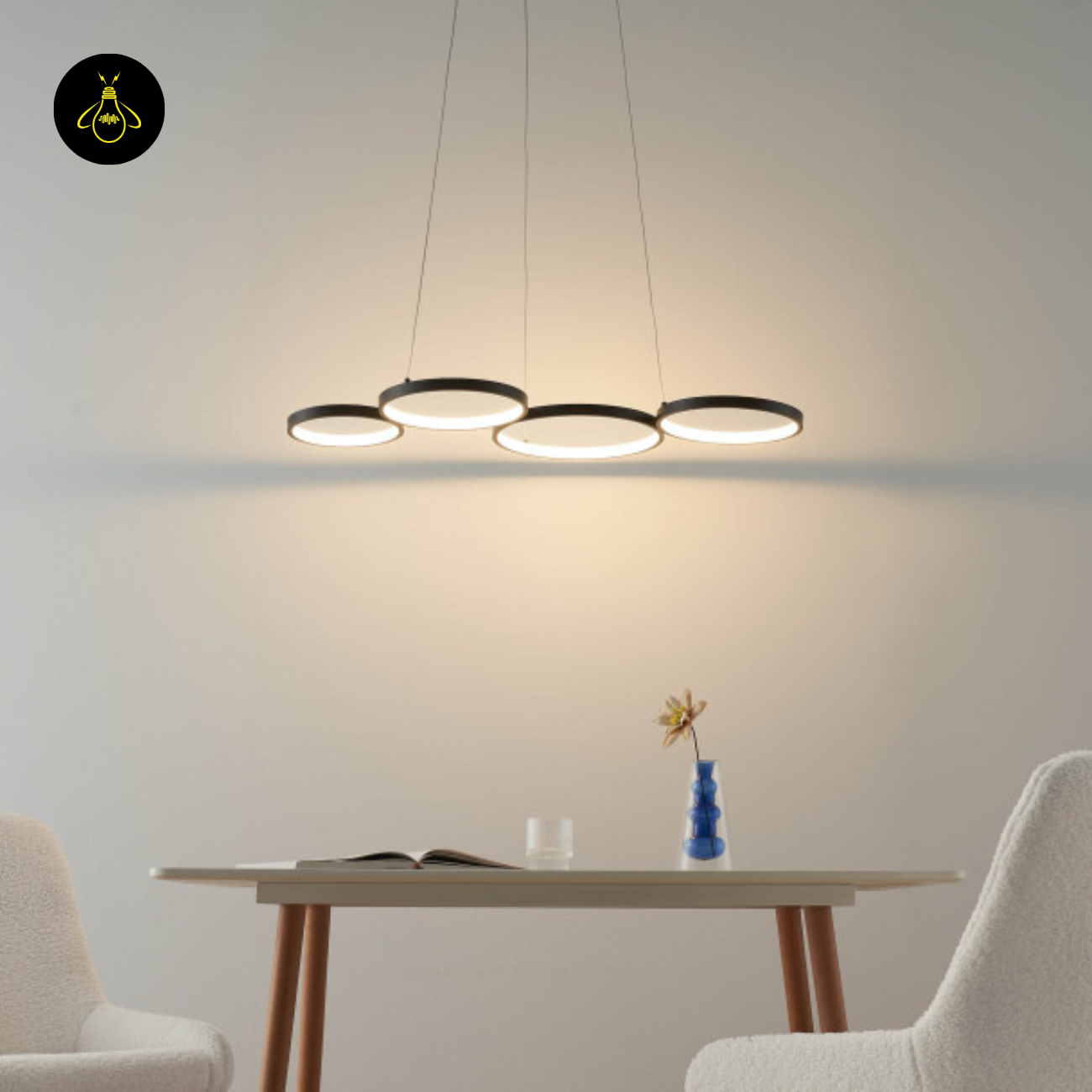 Black Metal LED Pendant Light – Minimalist 4-Circle Design | LED Pendant for Living & Dining Rooms | Jagmag Lights