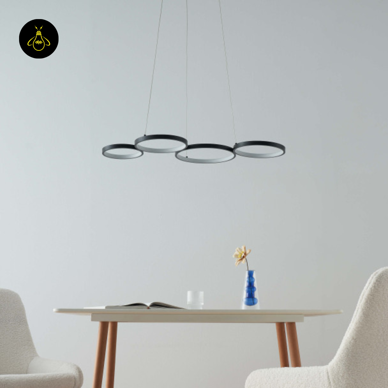 Black Metal LED Pendant Light – Minimalist 4-Circle Design | LED Pendant for Living & Dining Rooms | Jagmag Lights
