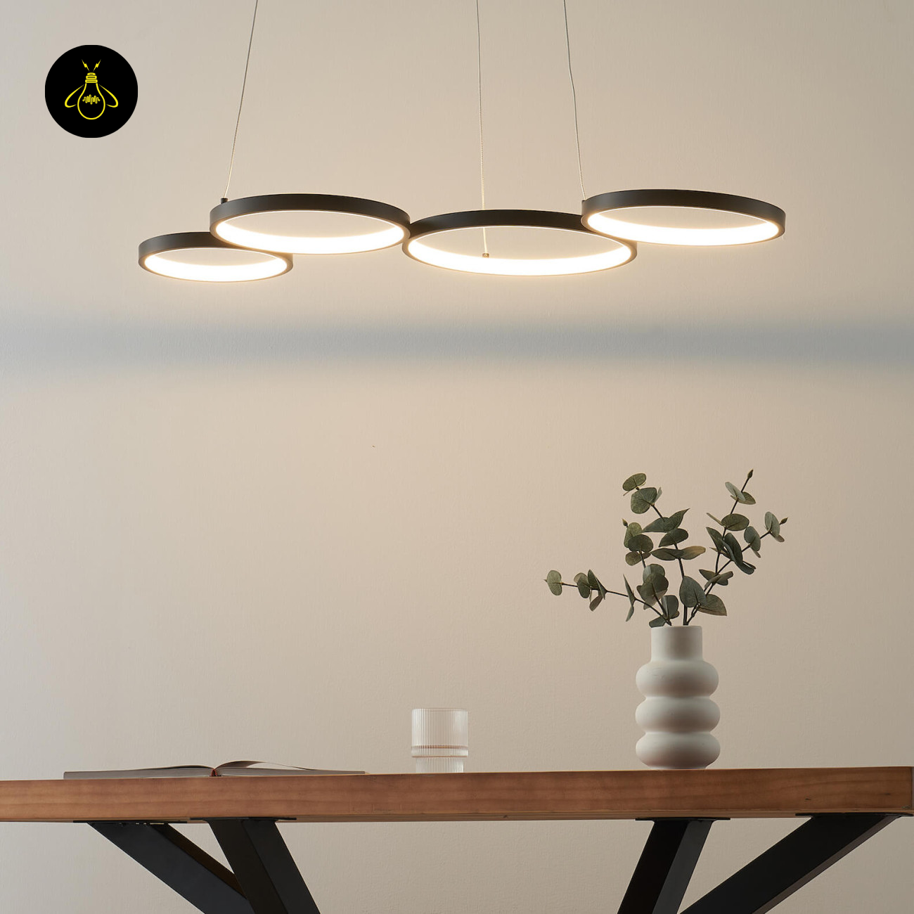 Black Metal LED Pendant Light – Minimalist 4-Circle Design | LED Pendant for Living & Dining Rooms | Jagmag Lights