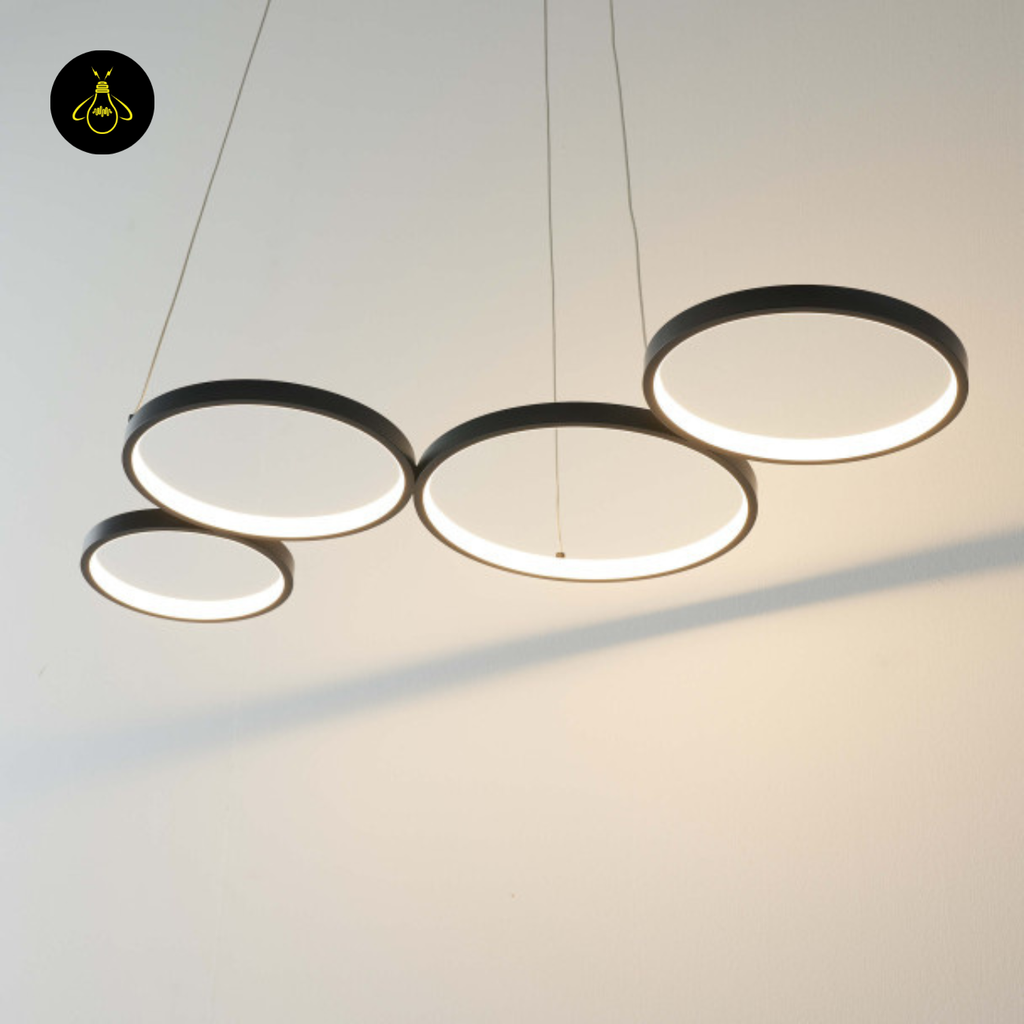 Black Metal LED Pendant Light – Minimalist 4-Circle Design | LED Pendant for Living & Dining Rooms | Jagmag Lights
