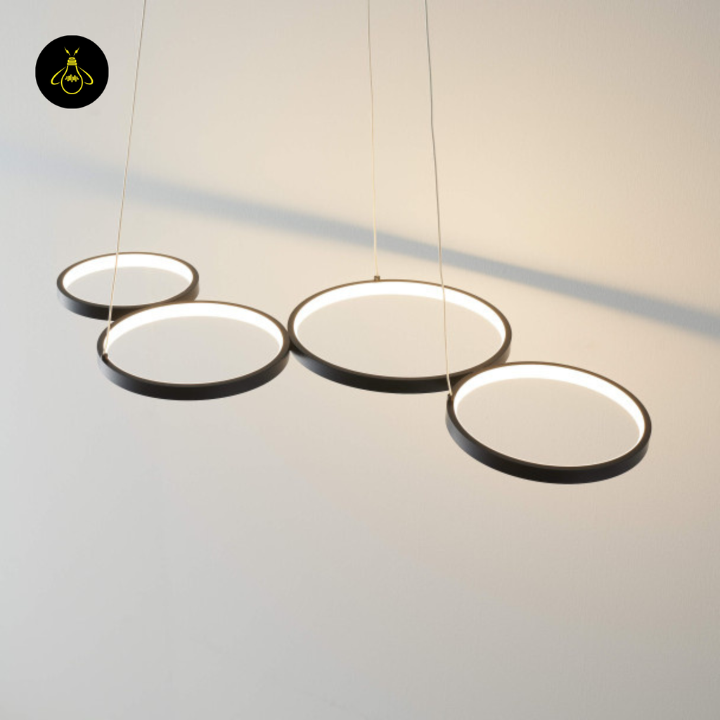 Black Metal LED Pendant Light – Minimalist 4-Circle Design | LED Pendant for Living & Dining Rooms | Jagmag Lights