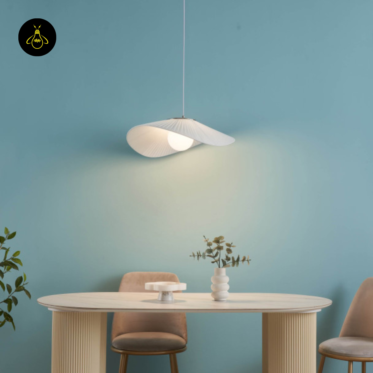 Fabric & Metal Pendant Light – Curved White Ribbon | Odalia for Living & Dining | Jagmag Lights