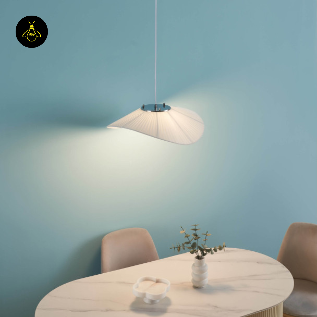 Fabric & Metal Pendant Light – Curved White Ribbon | Odalia for Living & Dining | Jagmag Lights
