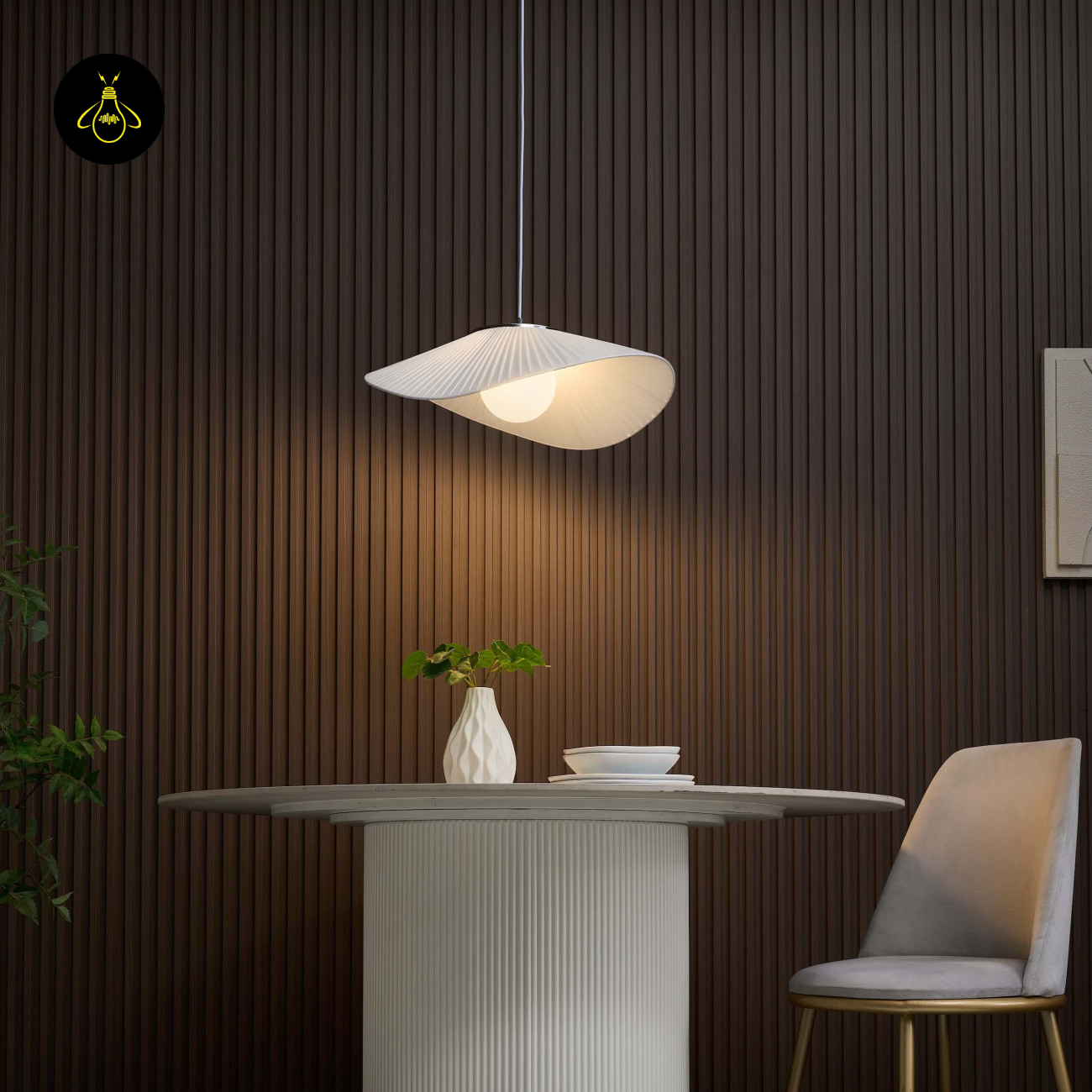 Fabric & Metal Pendant Light – Curved White Ribbon | Odalia for Living & Dining | Jagmag Lights