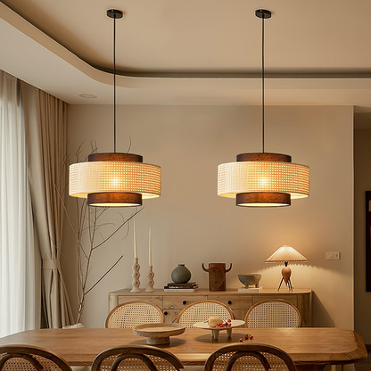 Jagmag Lights Rattan Pendant Light | Japanese Concentric & Drum Shade | E26/E27 | India