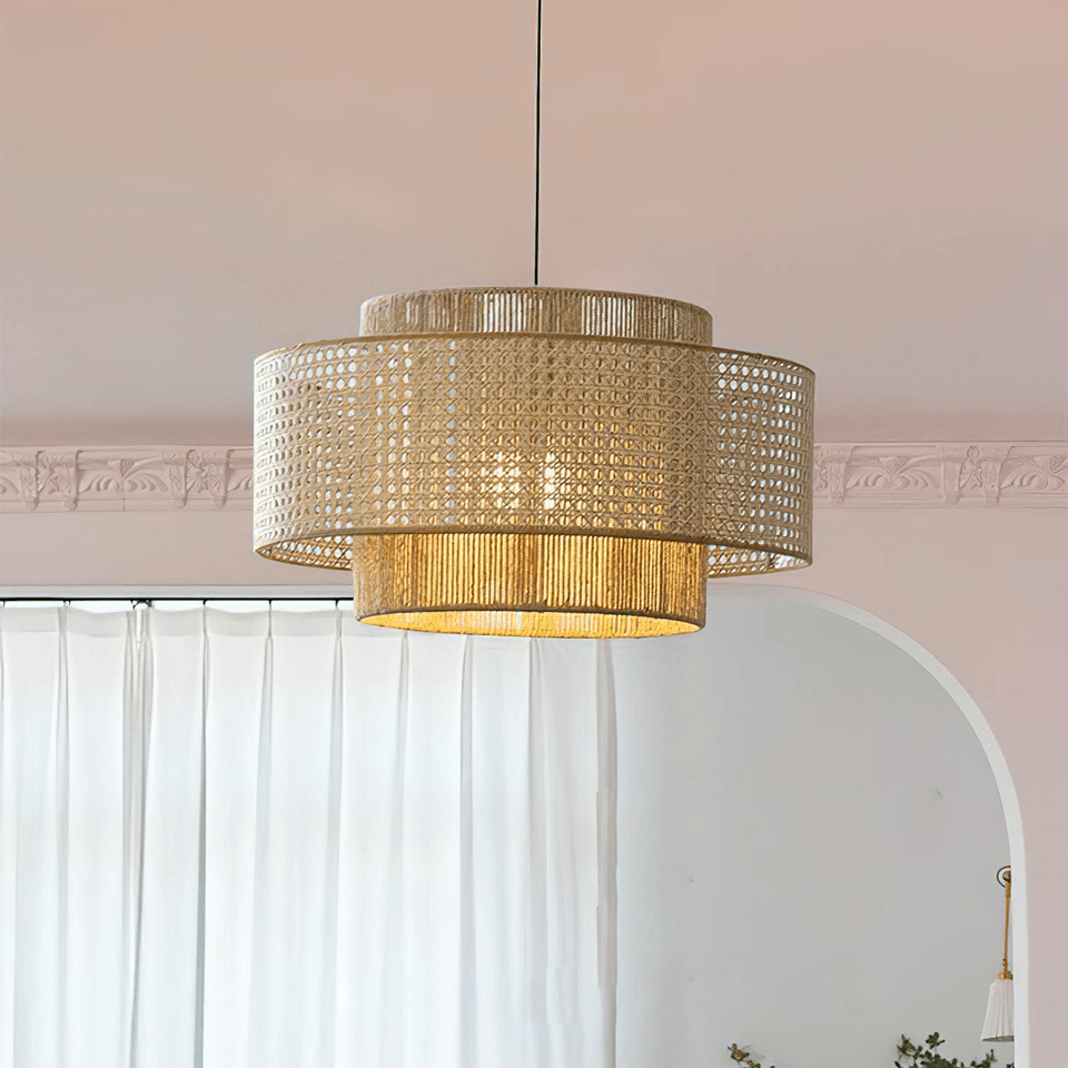 Jagmag Lights Rattan Pendant Light | Japanese Concentric & Drum Shade | E26/E27 | India - Fancy and Decorative lights - Brand name jagmag lights