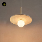 Natural Stone & Glass Pendant – Travertine + Opal Globe | Silvia Hanging Light | Jagmag Lights