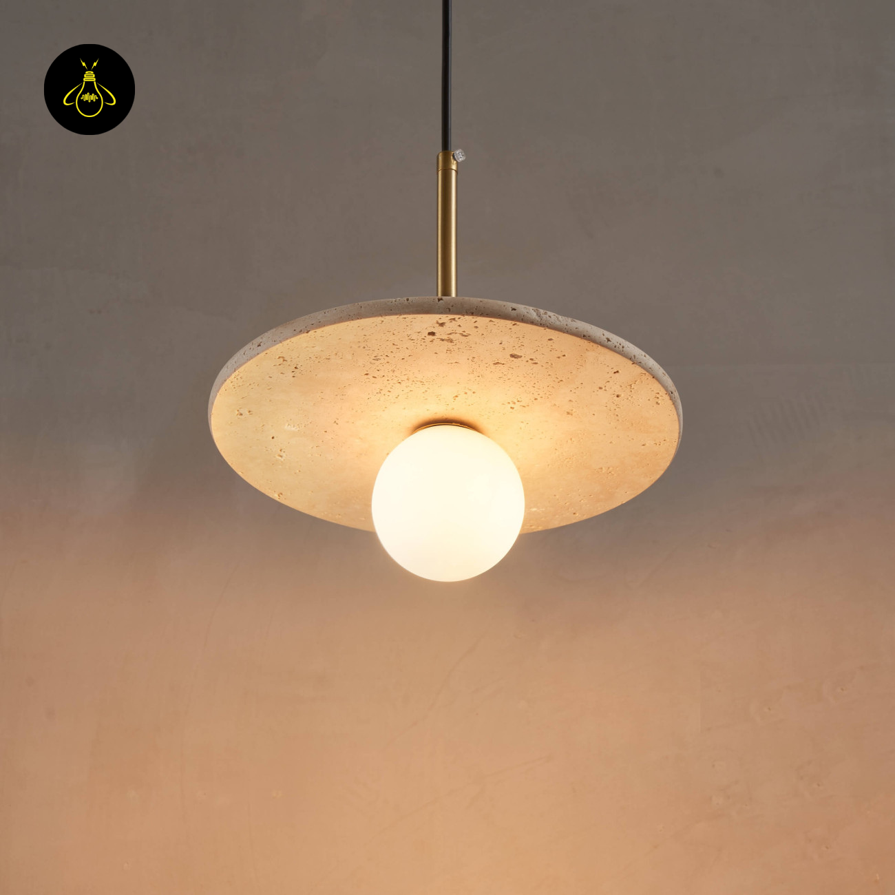Natural Stone & Glass Pendant – Travertine + Opal Globe | Silvia Hanging Light | Jagmag Lights