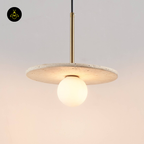 Natural Stone & Glass Pendant – Travertine + Opal Globe | Silvia Hanging Light | Jagmag Lights