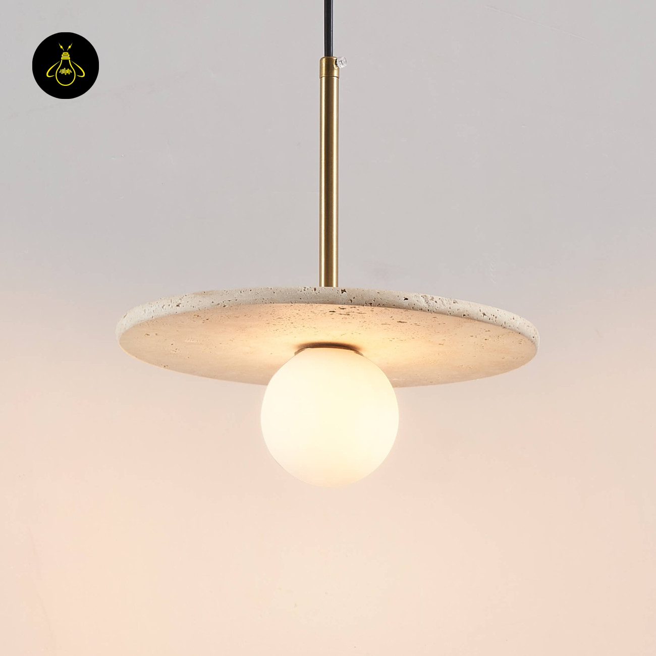 Natural Stone & Glass Pendant – Travertine + Opal Globe | Silvia Hanging Light | Jagmag Lights