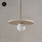 Natural Stone & Glass Pendant – Travertine + Opal Globe | Silvia Hanging Light | Jagmag Lights