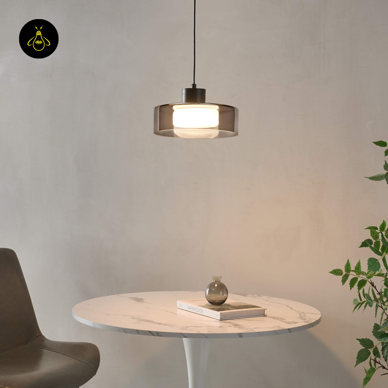 Metal & Smoky Glass LED Pendant Light – Compact Smoky Shade | Modern LED Pendant | Jagmag Lights