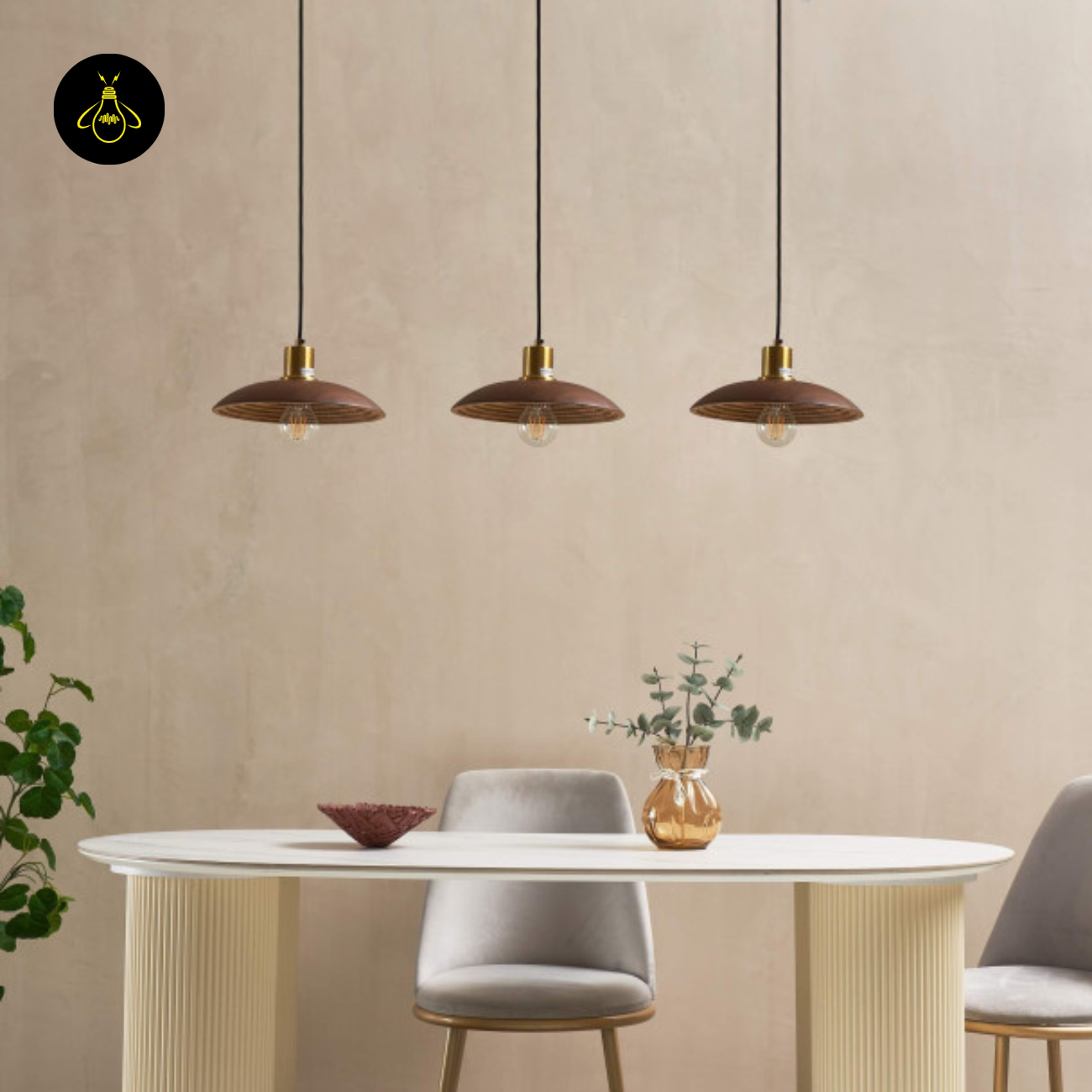 Natural Wood + Brass Pendant Light – Yuli | Carved Wood Lighting for Dining & Kitchen | Jagmag Lights