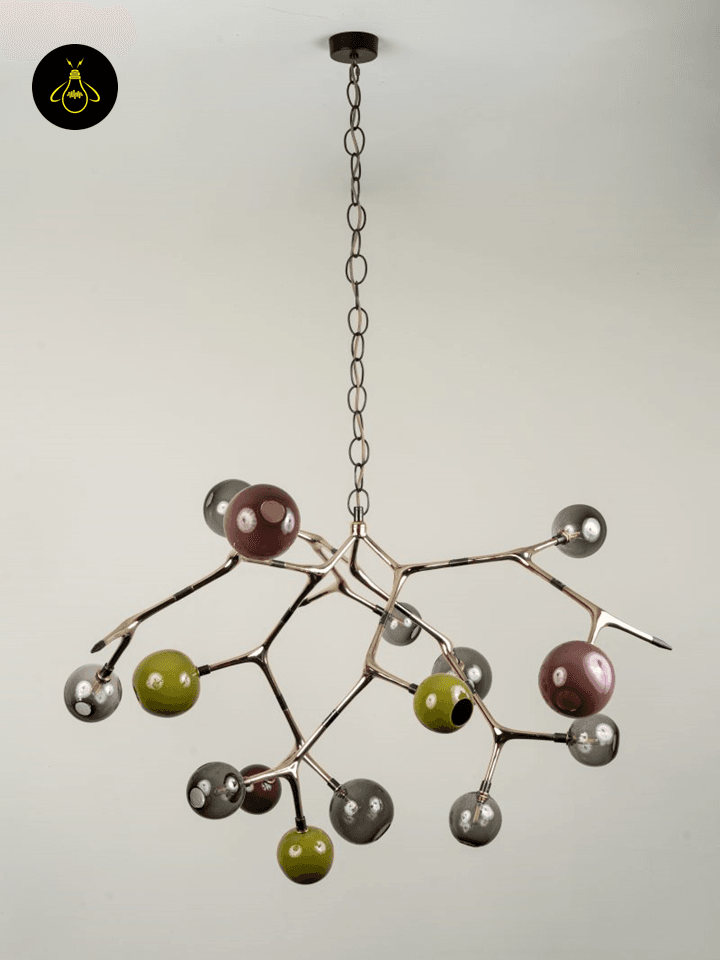 Jagmag 15-Light Crystal Glass Jhumar with Bronze Finish, 140cm Cluster Chandelier for Double Height Living Room - Fancy and Decorative lights - Brand name jagmag lights