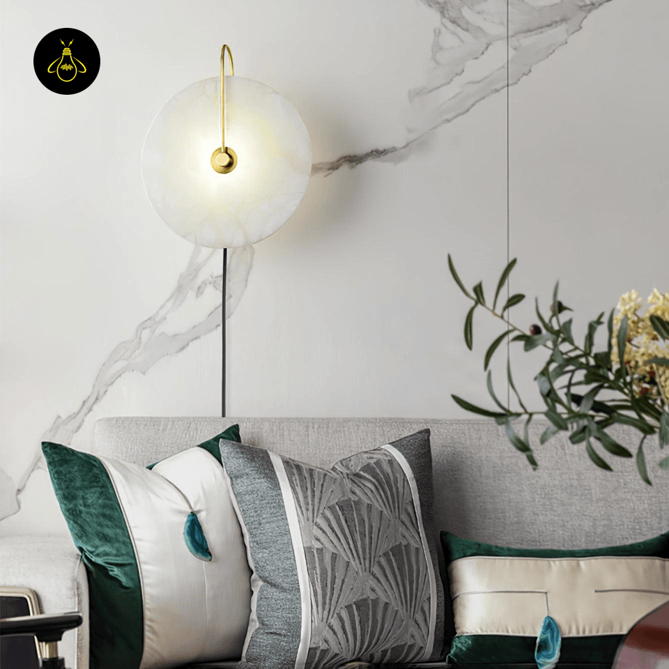 Jagmag Alabaster LED Wall Lamp - Plug-In, 25cm, Gold/Black, Set of 2 for Elegant Indoor Lighting - Fancy and Decorative lights - Brand name jagmag lights