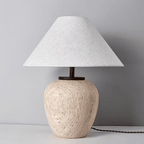 Aoji Travertine Table Lamp - Hand-Polished Stone with Fabric Shade, 48cm, for Modern Decor - Fancy and Decorative lights - Brand name jagmag lights