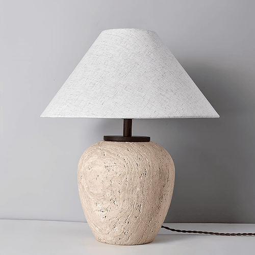 Aoji Travertine Table Lamp - Hand-Polished Stone with Fabric Shade, 48cm, for Modern Decor - Fancy and Decorative lights - Brand name jagmag lights
