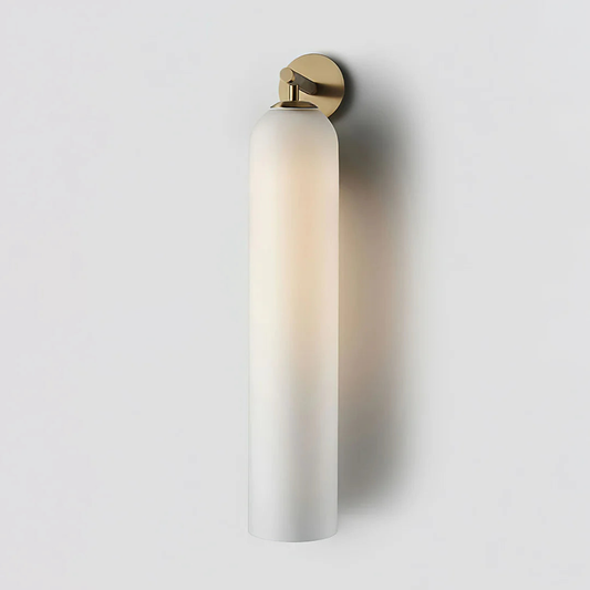 Jagmag Art Glass Sconce with Soaring Cylindrical Form, Gold Finish, for Indoor Use.