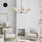 Jagmag Modern Fabric Shade Chandelier - Brass Finish, 6 Lights, 37.8-Inch - Dining Room Lighting - Fancy and Decorative lights - Brand name jagmag lights