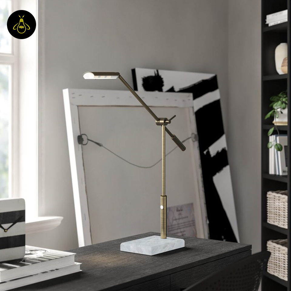 Jagmag LED Desk Lamp - Antique Brass Metal with Marble Base, 26-Inch Height, Touch Dimmer, for Office & Study